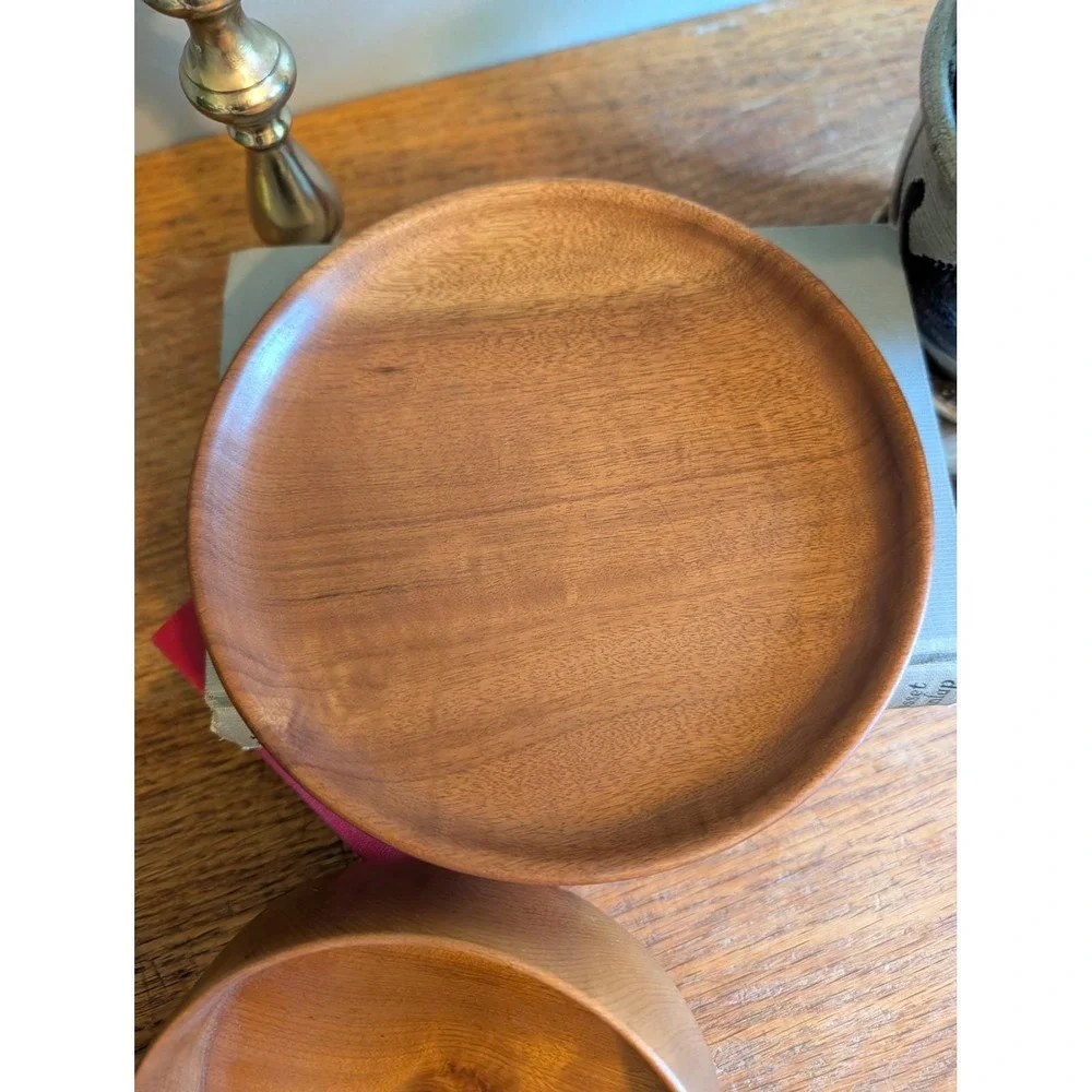 Vintage MCM Solid Myrtlewood Bowl and Plate Set DHB‎ Portland Oregon Natural